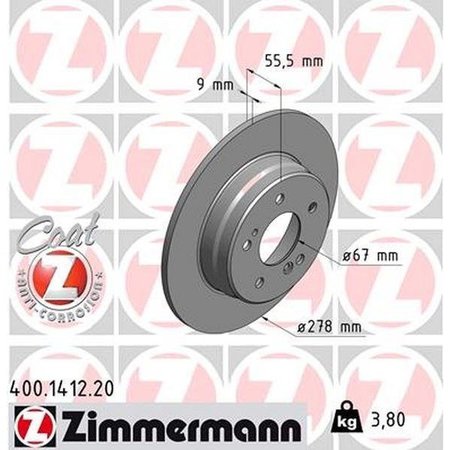 ZIMMERMANN Brake Disc - Standard/Coated, 400.1412.20 400.1412.20